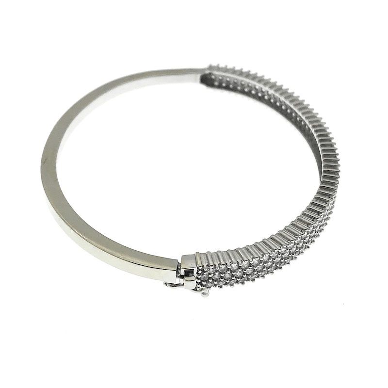 Image 3 of White gold bangle bracelet with a cluster of zirconia stones | Ø 63 mm