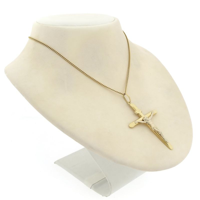 Image 4 of Two-tone gold pendant of a large cross with corpus | INRI