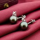 Image 2 of White gold earrings with Tahitian pearl and diamonds; 0.04 ct.