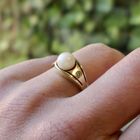 Image 11 of Gold ring with pearl and diamond; 0.01 ct.