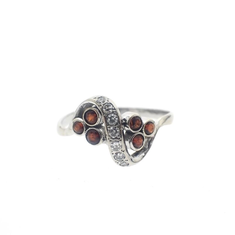 Image 4 of White gold ring with red stone and diamond | 0.12 ct.