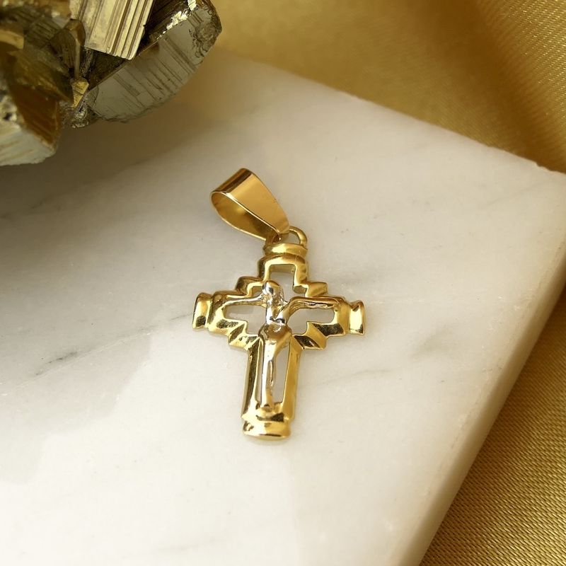 Image 2 of Two-tone gold pendant of a cross with corpus
