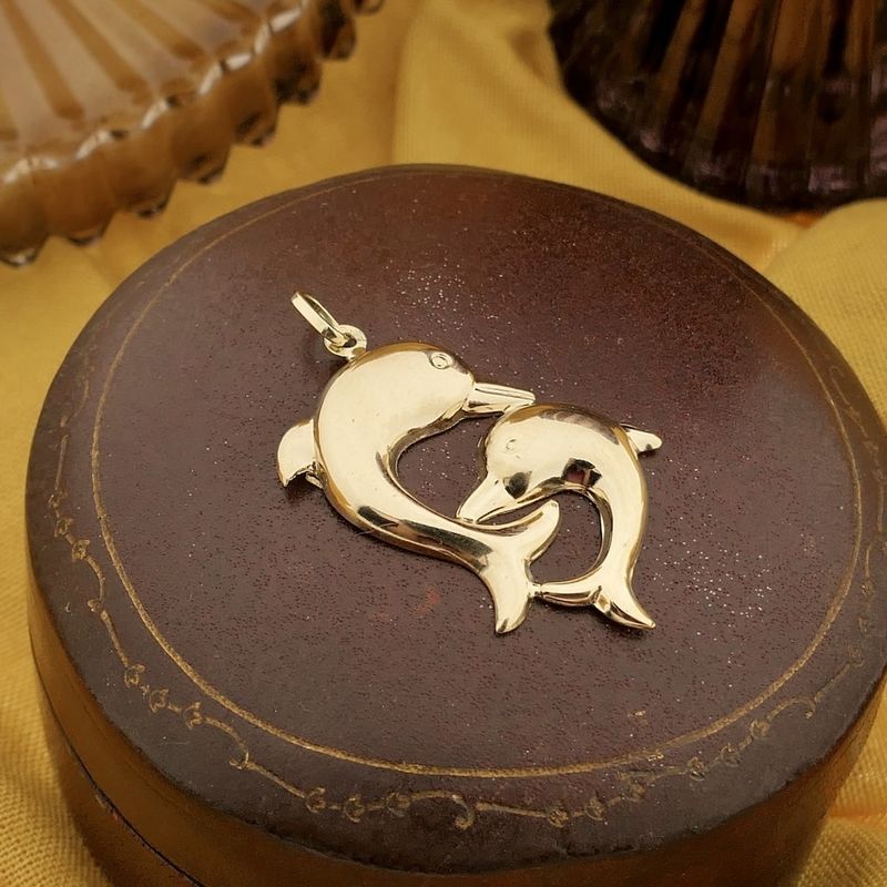 Image 7 of Gold pendant of two dolphins