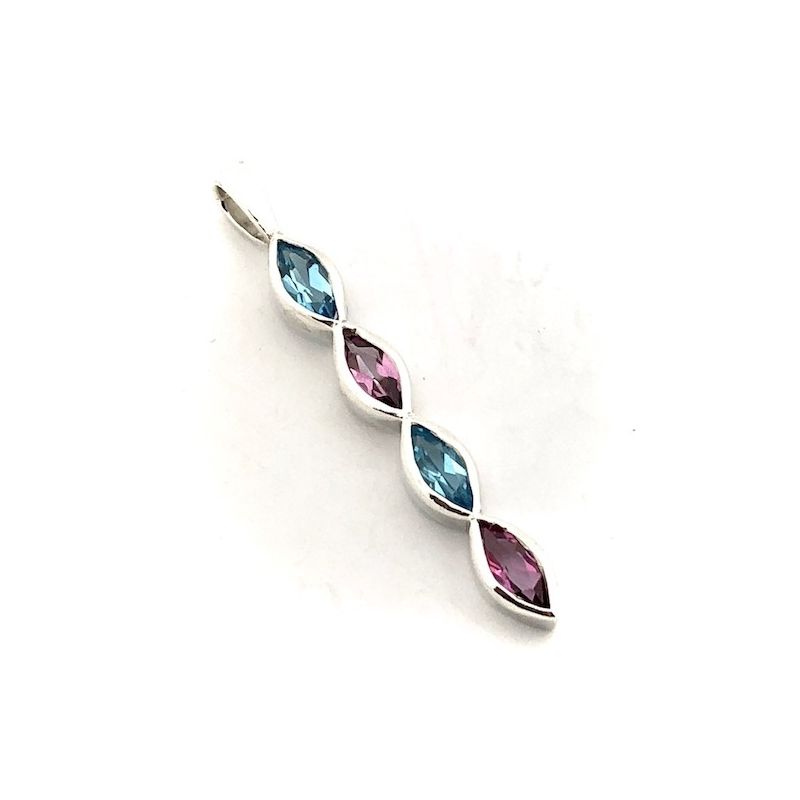 Image 1 of Silver pendant with blue and pink stones