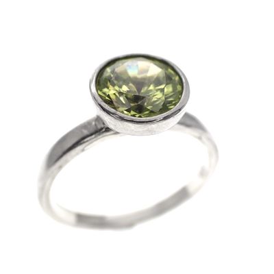 Image 1 of Silver solitaire ring with green zirconia