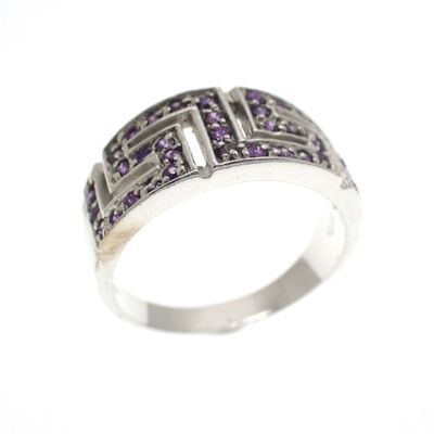 Image 1 of Silver ring with meander motif of zirconia