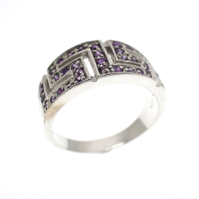 Image 1 of Silver ring with meander motif of zirconia