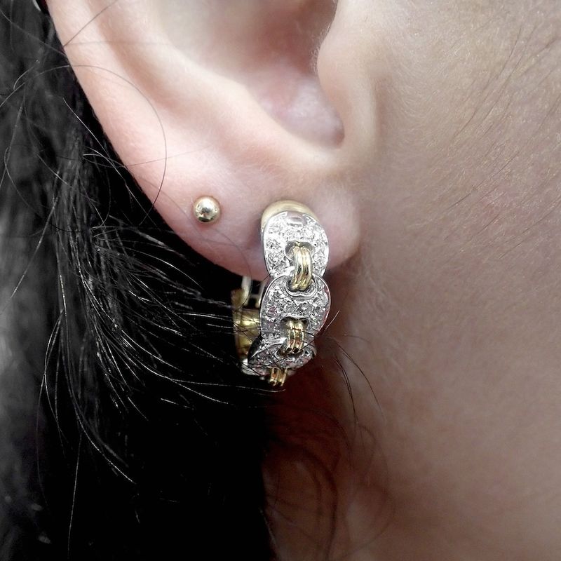 Image 8 of Bicolor earrings with diamond; 0.48 ct.