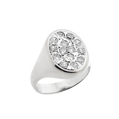 White gold oval signet ring with diamonds 0.86 ct. Image 1 of White gold oval signet ring with diamonds 0.86 ct.