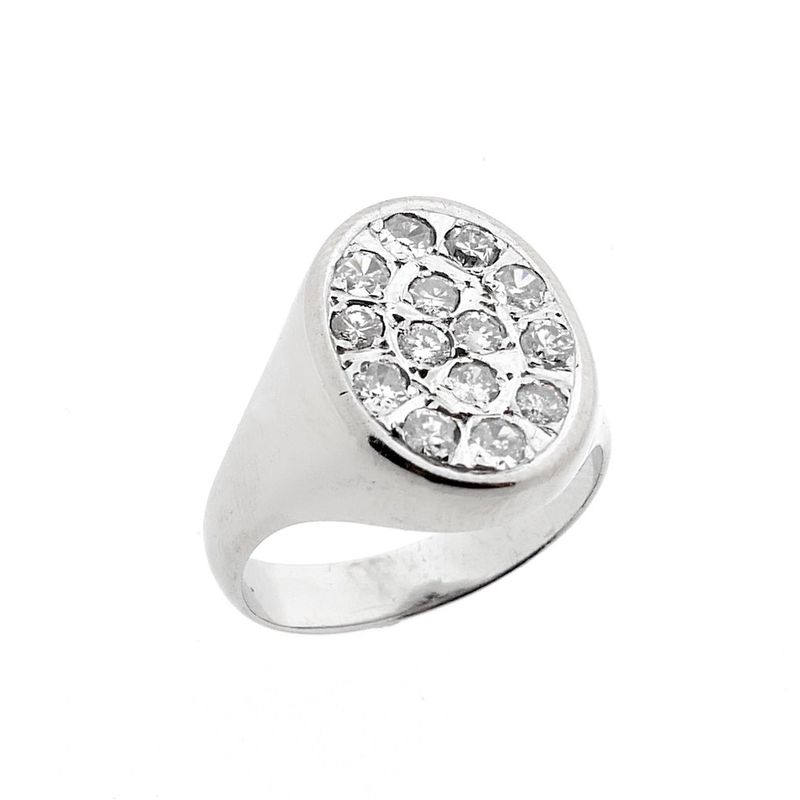 Image 1 of White gold oval signet ring with diamonds 0.86 ct.