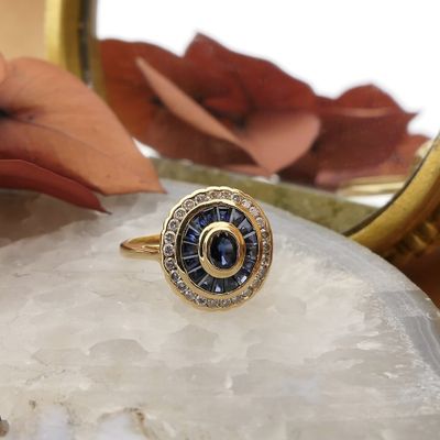 Image 2 of 18-karat gold ring with sapphire and diamond; 0.26 ct. | Art Deco