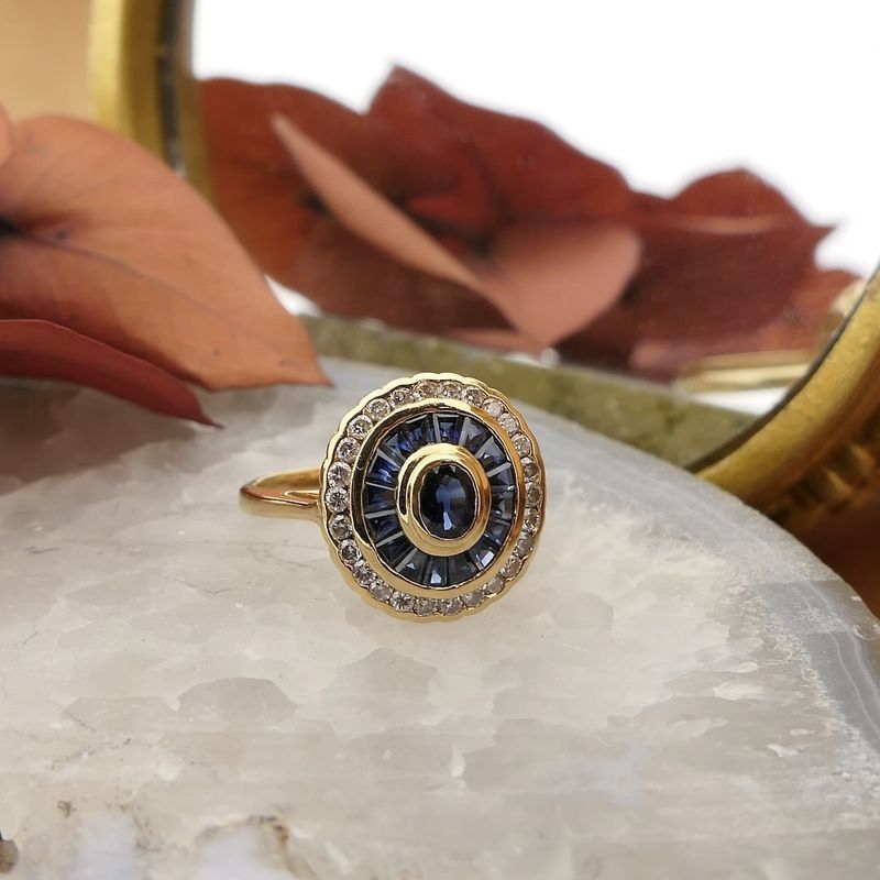 Image 2 of 18-karat gold ring with sapphire and diamond; 0.26 ct. | Art Deco