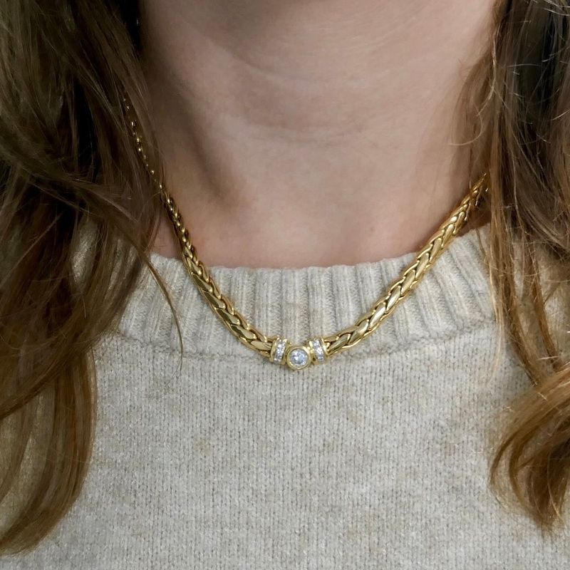 Image 9 of Gold foxtail link necklace with diamonds; 0.52 ct.