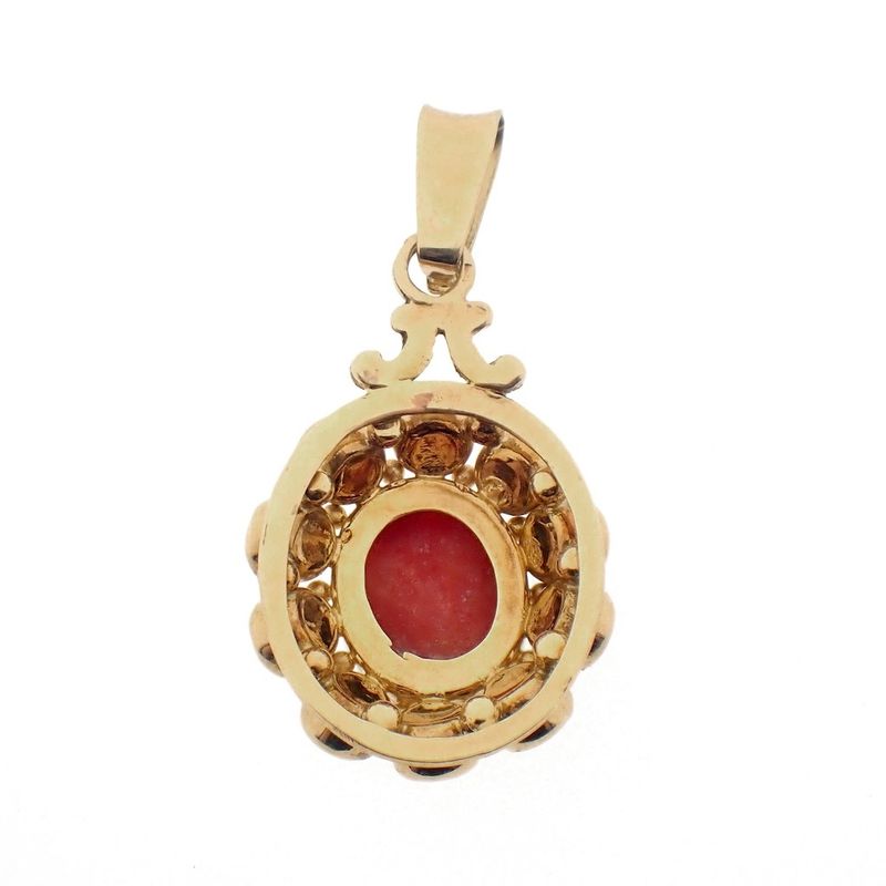 Image 5 of Vintage gold entourage pendant with red coral