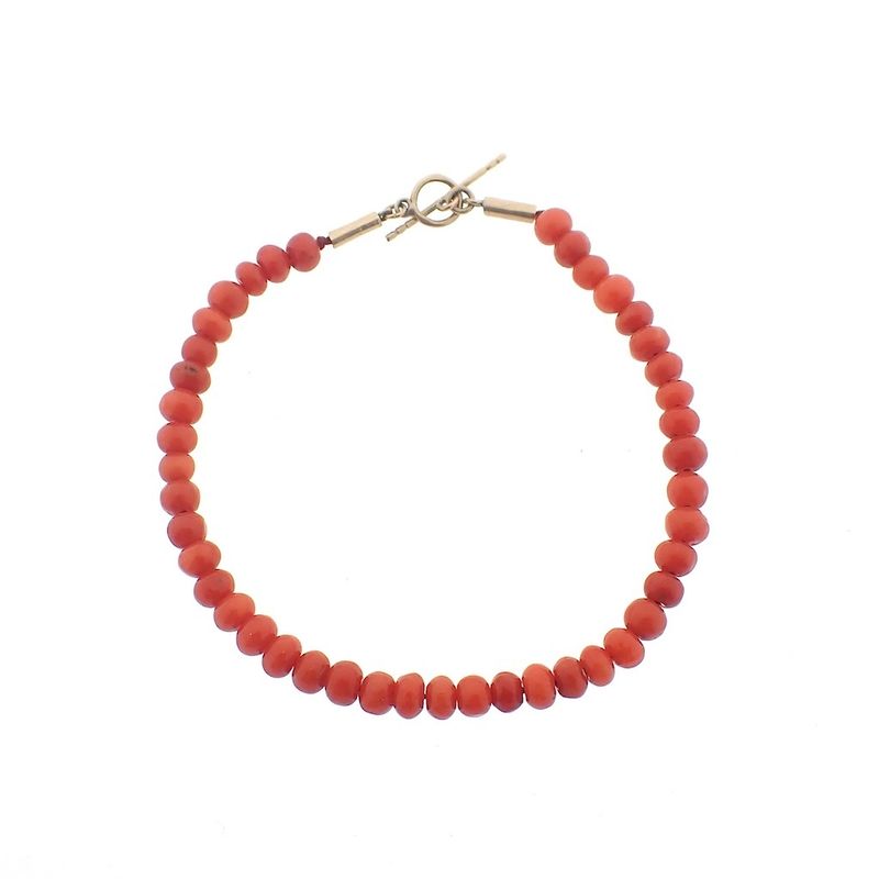 Image 1 of Red coral bead bracelet with gold clasp; Antique | 17 cm