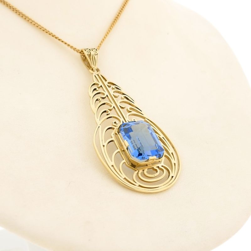 Image 6 of Gold pendant with light blue tourmaline.