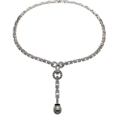 Image 2 of 18K white gold women's necklace with 1.04 ct. diamonds and pearl | 41 cm