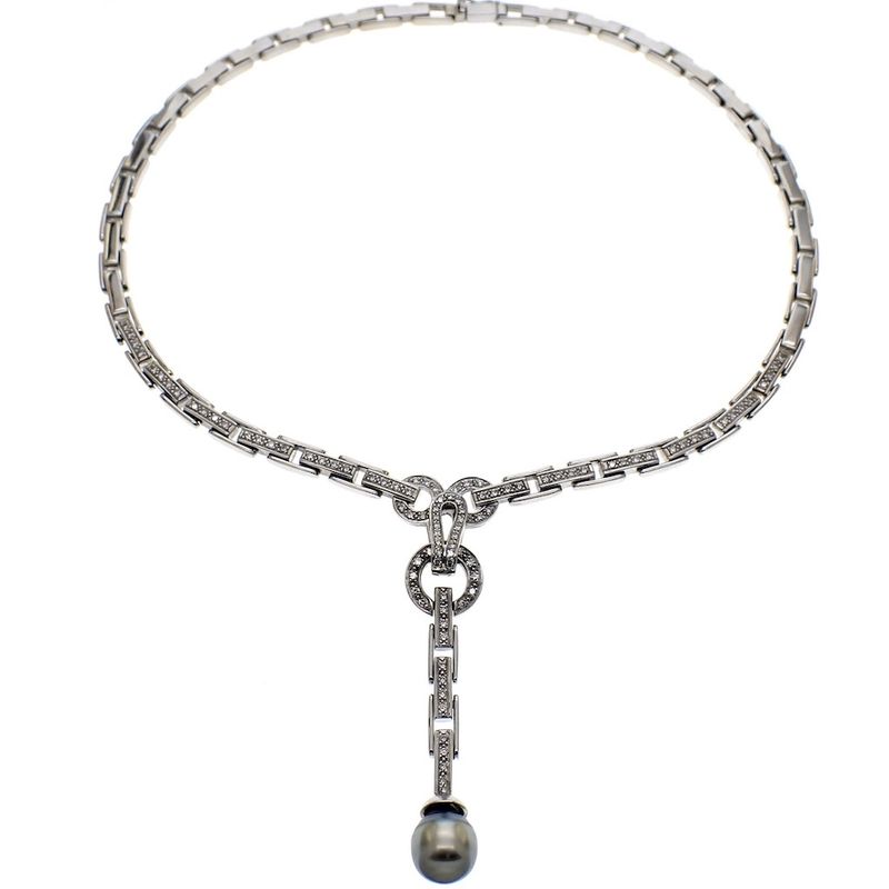Image 2 of 18K white gold women's necklace with 1.04 ct. diamonds and pearl | 41 cm