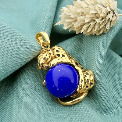 Image 2 of Gold pendant of a panther with Lapis Lazuli