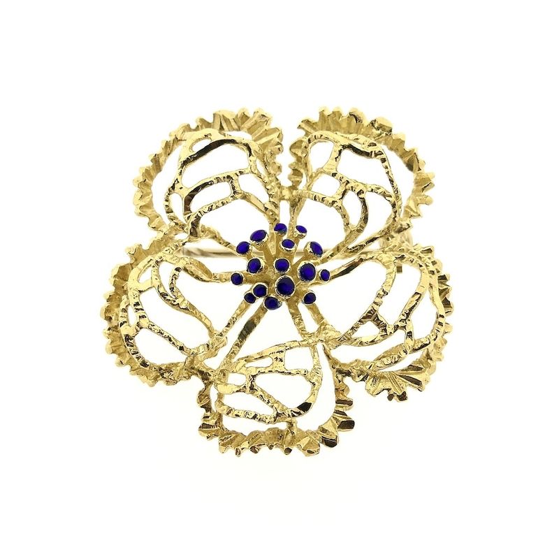 Image 1 of Gold brooch as a flower with enamel