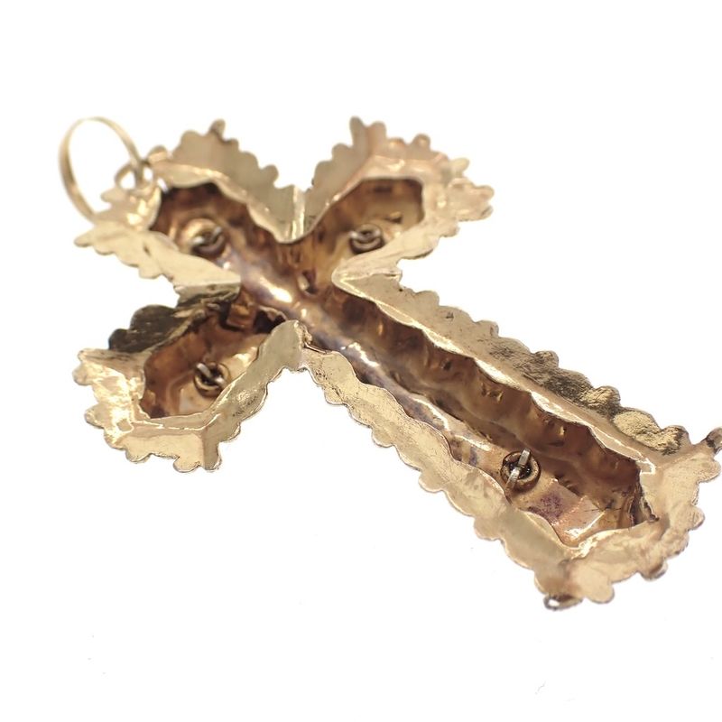 Image 6 of 19th century gold pendant of a cross with corpus INRI; Filigree