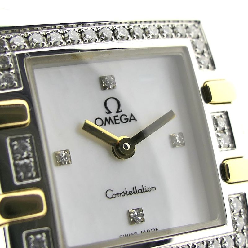 Image 5 of Omega Constellation Quadra 'Full Bar'; 18k. Goud/stalen dames horloge met diamanten