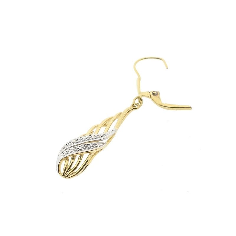 Image 5 of Bicolor gold long earrings with diamonds; 0.01 ct.