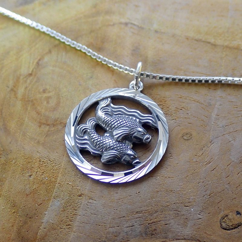 Image 6 of Silver zodiac sign pendant; Pisces