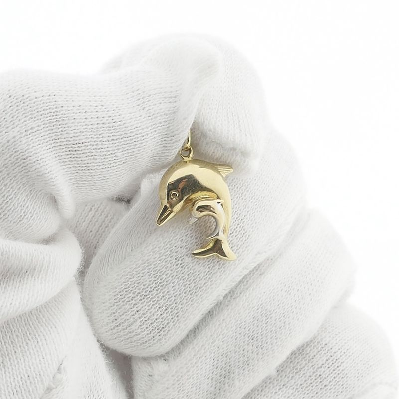Image 2 of Two-tone gold pendant of two dolphins