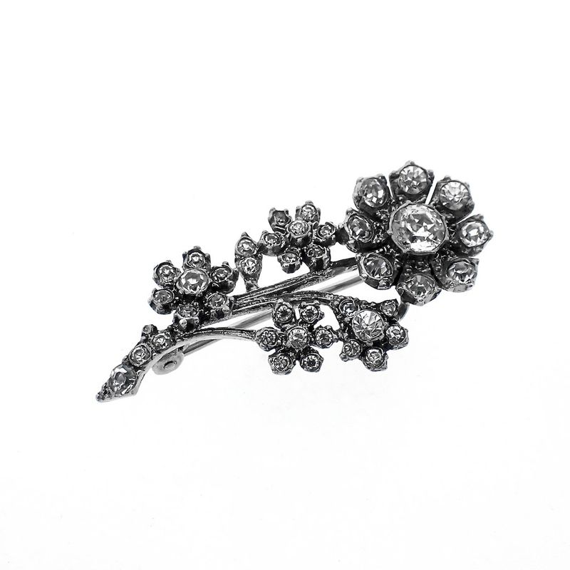 Image 8 of Silver brooch of flowers with zirconia stones