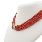 Image 7 of Blood coral bead necklace with gold clasp; Antique | 34 cm