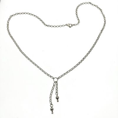 Image 2 of Silver jasseron necklace with two tassels | 45 cm