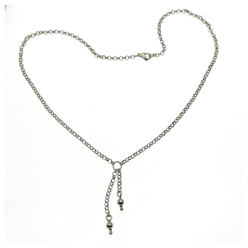 Image 2 of Silver jasseron necklace with two tassels | 45 cm