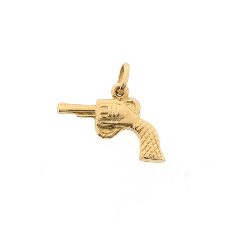 Image 1 of 18 carat gold pendant of a revolver.