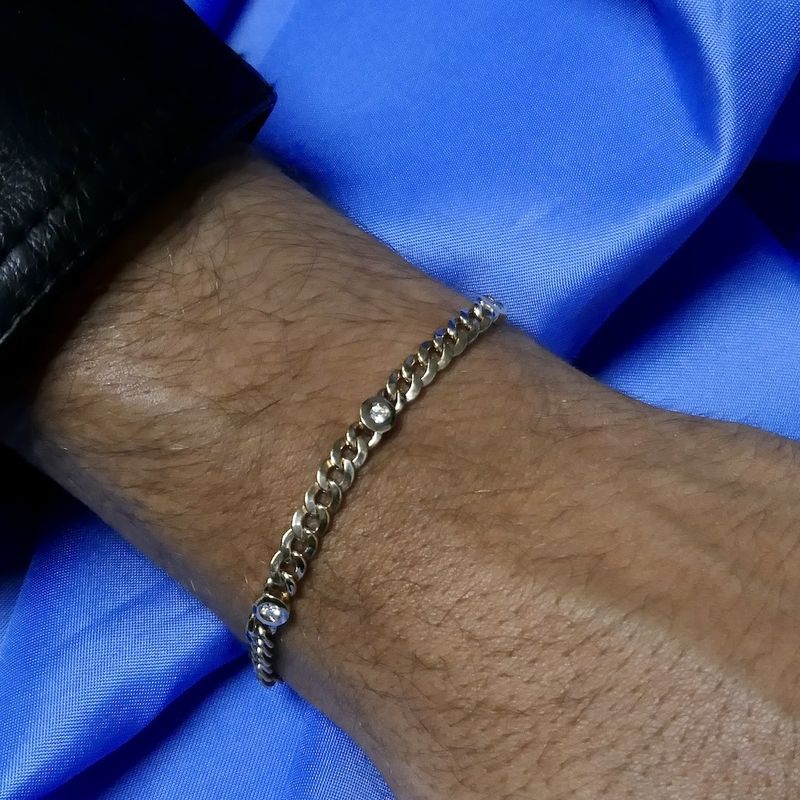 Image 10 of Gold flat gourmet link bracelet with diamonds; 0.25 ct.