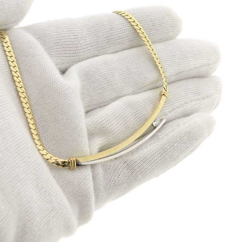 Image 7 of Two-tone gold necklace with a fixed pendant and diamond; 0.17 ct. | 45.5 cm | Le Chic