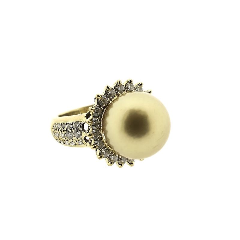 Image 9 of 18-karat gold cocktail ring with sea pearl and 1.10 ct diamond.