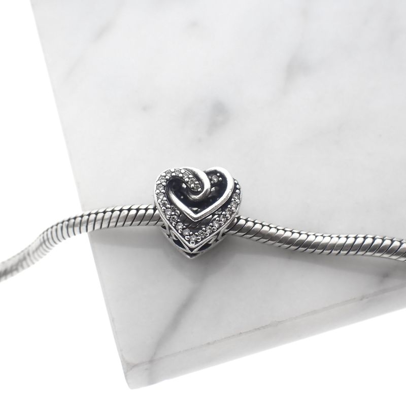 Image 2 of Pandora Moments charm; Silver; Sparkling Entwined Hearts