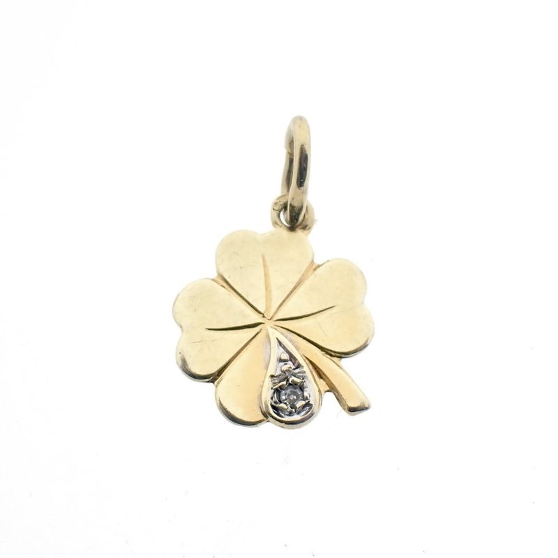 Image 1 of Gold pendant of a four-leaf clover with diamond | 0.005 ct.