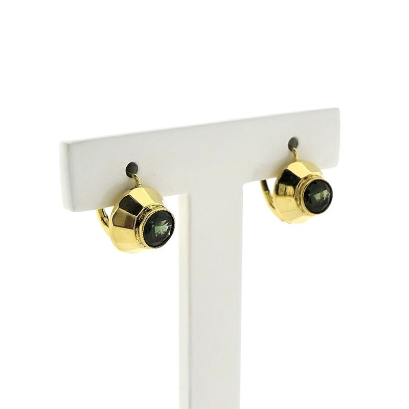 Image 3 of Gold stud earrings with green tourmaline