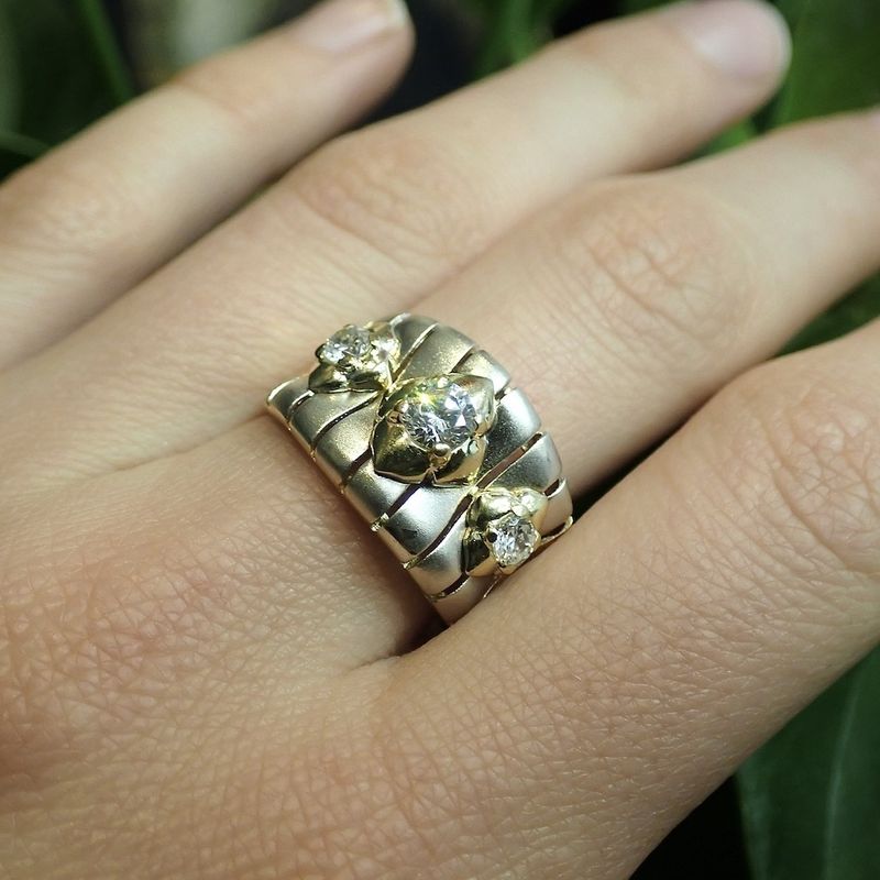 Image 4 of Two-tone gold wide ring set with zirconia