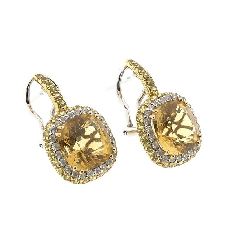 Image 8 of 18 ct. Gold stud earrings with citrine and diamond | 0.24 ct.