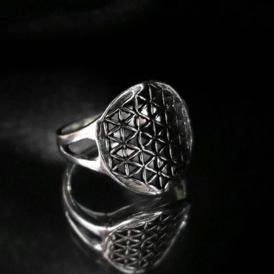 Image 2 of Silver ring; Flower of life