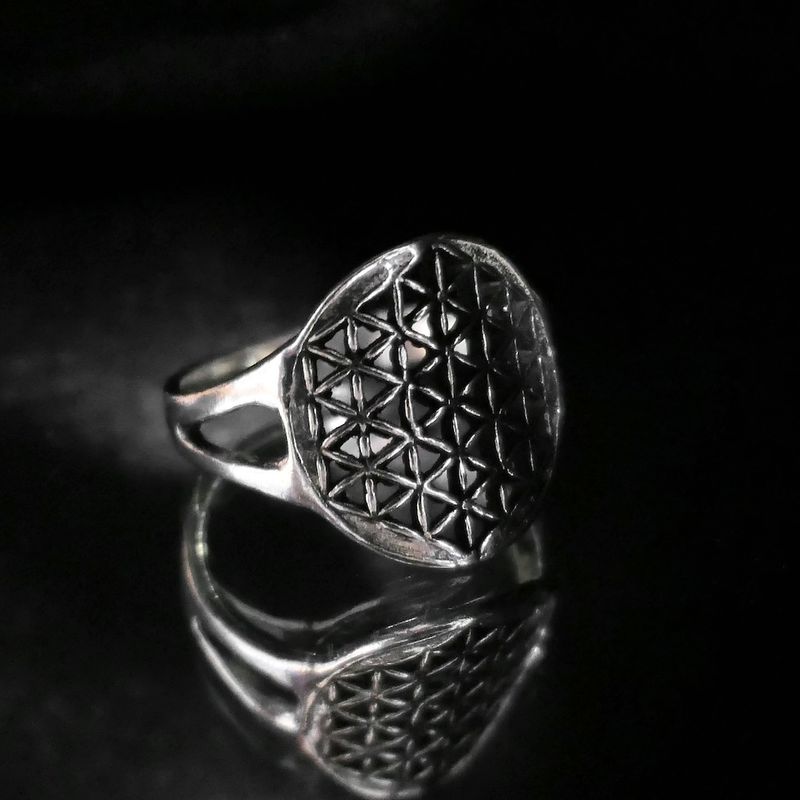 Image 2 of Silver ring; Flower of life