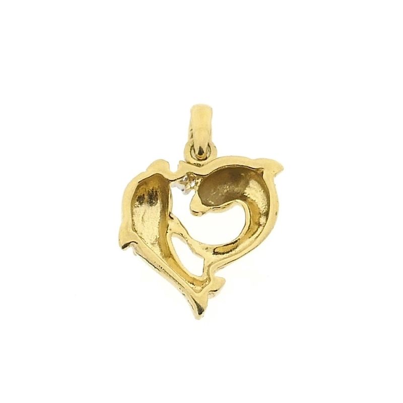 Image 2 of Gold pendant of two dolphins with diamond 0.015 ct.