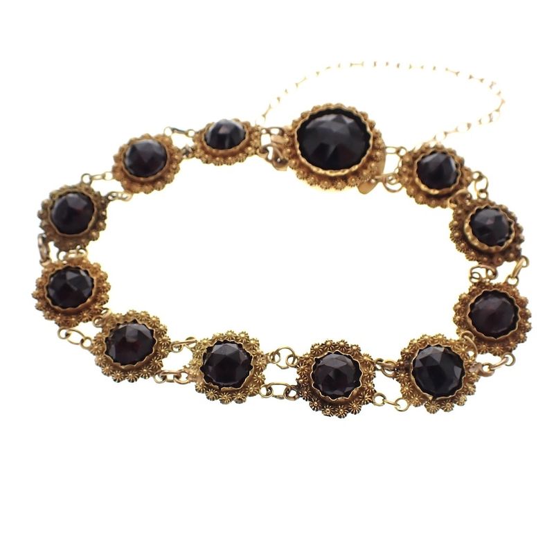 Image 1 of Antique gold boat bracelet with garnet