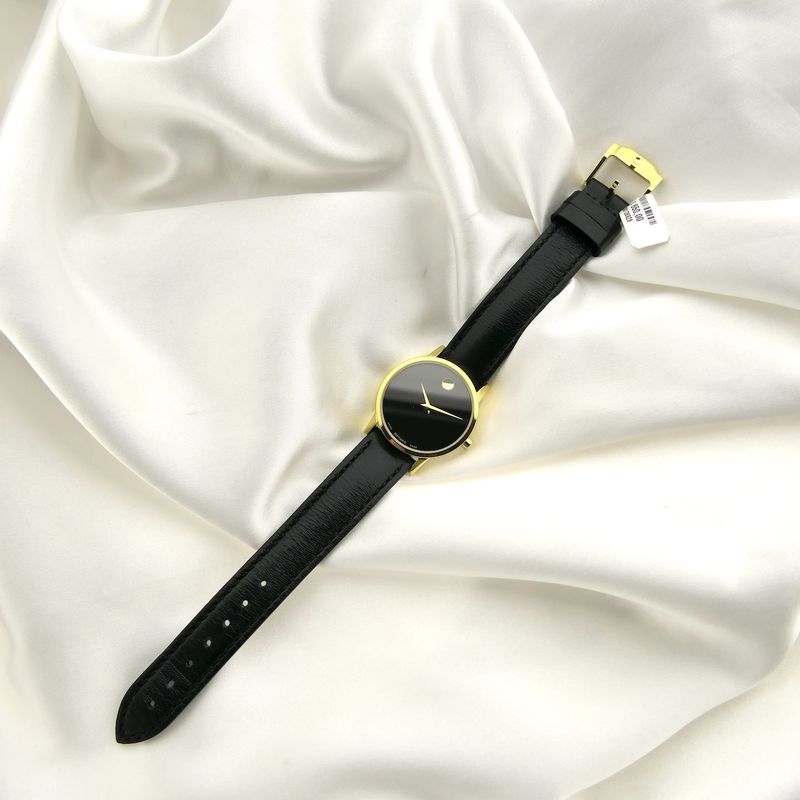 Image 17 of Movado Museum Classic; Gold-plated women's watch with black 'Mother of Pearl' dial; 0607564