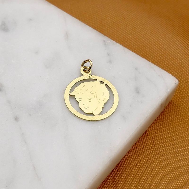 Image 2 of Gold Pendant of a Boy's Head