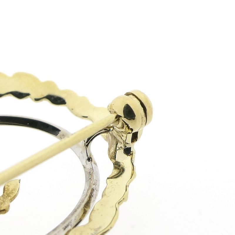 Image 7 of Two-tone gold brooch with diamond; 0.08 ct.