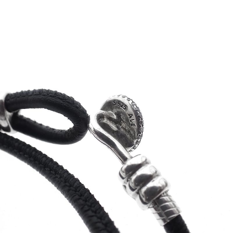 Image 8 of Pandora Moments double black leather bracelet; Silver; Ø 61 mm
